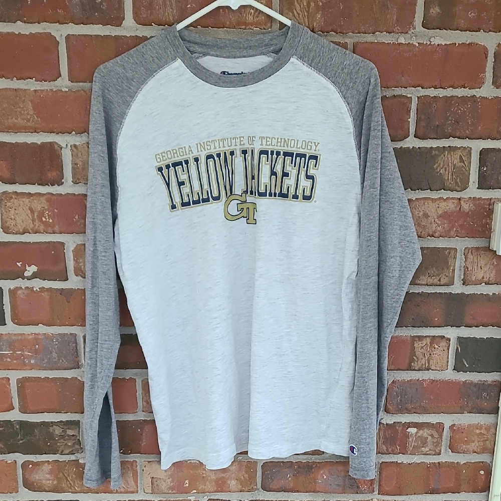 Champion Men's Georgia Tech 🐝 Gray Long Sleeve Shirt, Size Large